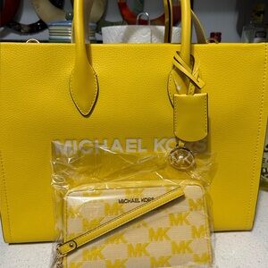 Michael Kors Yellow Leather Tote with Gold Accents